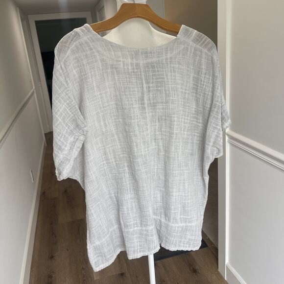 Colette Sz L Linen Top Blouse Short Sleeve Boxy Lagenlook Breathable Scoop Neck - Picture 5 of 12
